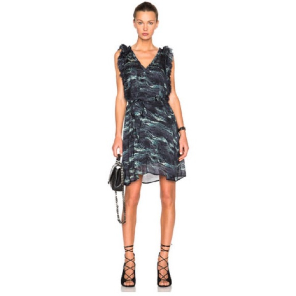 Calvin Rucker Slow Down 100% silk Dress in Blue Abstract Size S